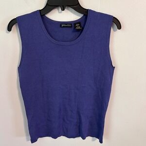 Yarns & Stitches Womens Periwinkle Blue Knit Scoop Neck Shell Tank Top Size M